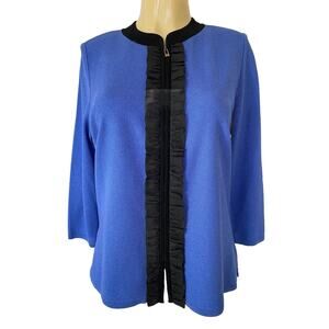 Exclusively Misook Blue Black Jacket Cardigan Sweater 3/4 Sleeve Texture…